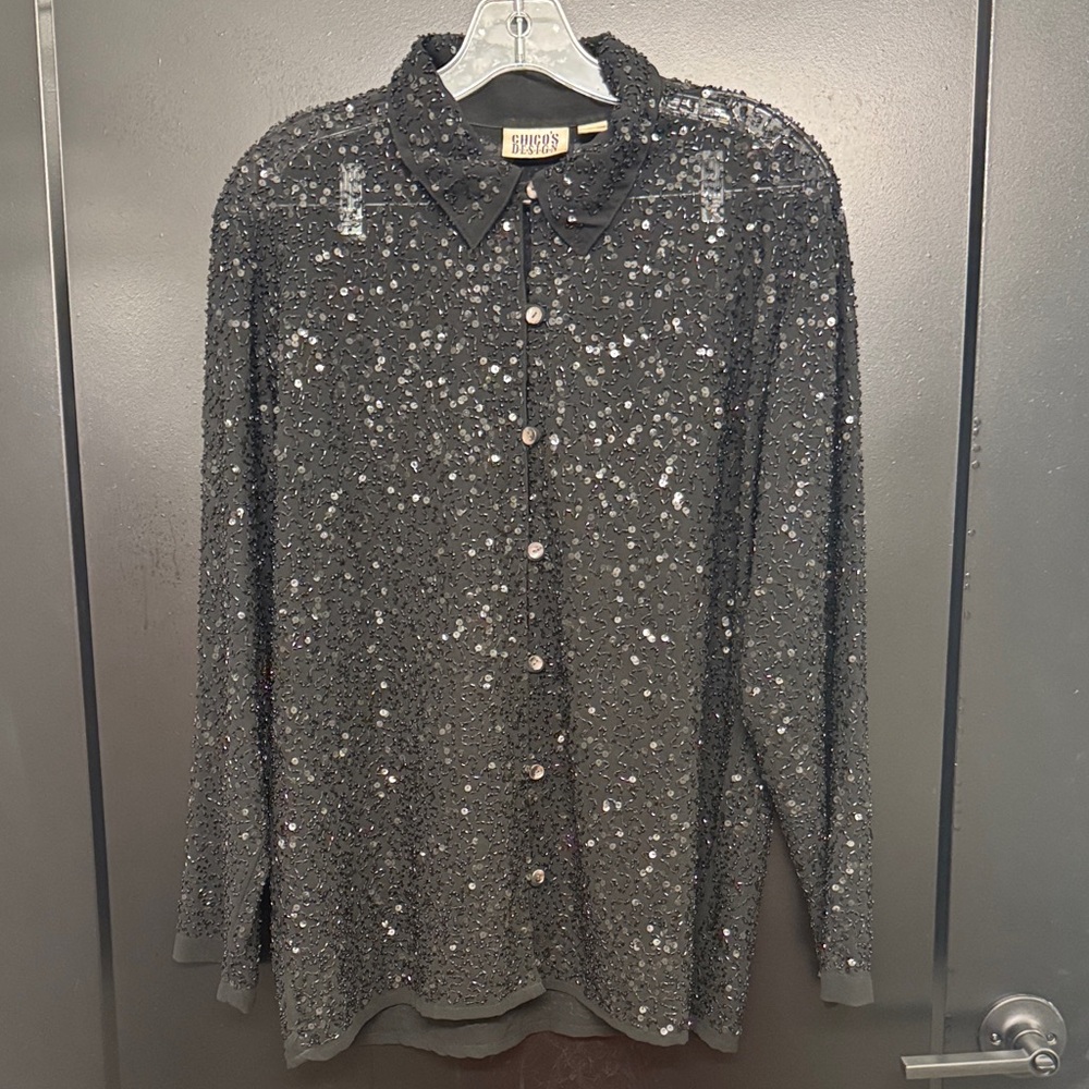 Chico's Black Sequin Blouse
